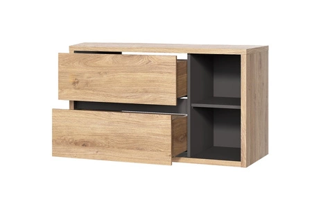 Szafka pod umywalkę nablatową Devon 100 cm dąb shetland / grafit stylowa szafka z szufladami o prostej formie wyrazista kolorystyka