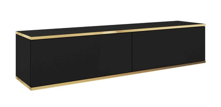 Szafka RTV wisząca Luxury 135 cm czarna minimalistyczny design zachwyci miłośników eleganckich aranżacji korpus zwieńczony złotą listwą