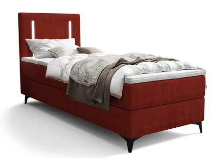 Łóżko kontynentalne Norco 80x200 bordowe stylowe łóżko z pojemnikiem oświetlenie umieszczone w zagłówku nadaje wyjątkowości
