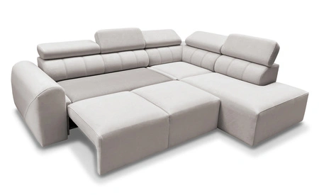 Narożnik z funkcją spania Cantare VII szary popiel prawostronny narożnik z pojemnikiem na pościel wykonany z trwałej tkaniny typu plusz