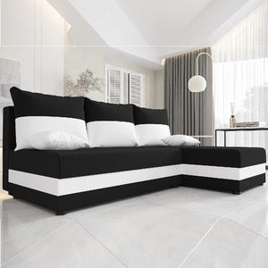 Narożnik z funkcją spania Bowers czarny / biały prawostronny narożnik z pojemnikiem na pościel gwarancja najwyższego komfortu