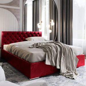 Łóżko tapicerowane Alvorada 180x200 bordowe z pojemnikiem w nowoczesnym skandynawskim stylu z pikowanym zagłówkiem