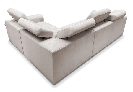 Narożnik z funkcją spania Cantare II ceglasty prawostronny komfortowy narożnik do salonu o stylowym charakterze miękka tkanina