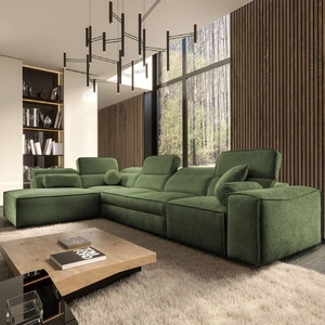 Narożnik z funkcją spania Viano XI zielony lewostronny modny i stylowy narożnik z regulowanymi zagłówkami ozdobne poduszki