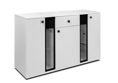 Komoda z szufladą Senja 140 cm biała elegancki design ozdobny ryflowany front z metalowym uchwytem