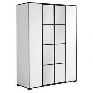 Szafa z lustrem Osma 150 cm biały / czarny oryginalny design drzwi szafy na ubrania wzbogacone uchwytami krawędziowymi prosta forma