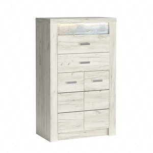 Komoda wysoka Indiana 76 cm kraft biały elegancka stylistyka komody z szufladami ozdobna deska na froncie komody oświetlona LED