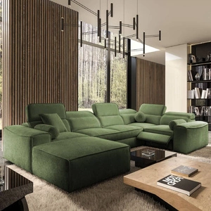 Narożnik z funkcją spania Viano IV Lux zielony lewostronny designerski narożnik z wysuwanym podnóżkiem duży pojemnik na pościel