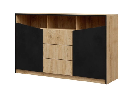 Zestaw mebli do sypialni Atson dąb odwieczny / czarny nowoczesny design komplet mebli do sypialni oryginalny kształt frontów mebli