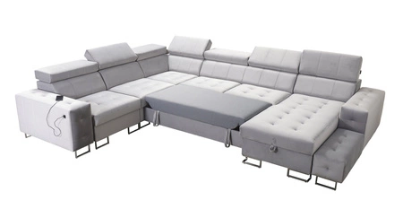 Narożnik z funkcją spania Hampton VIII bordowy prawostronny nowoczesny design narożnik rozkładany do salonu funkcjonalna dostawka