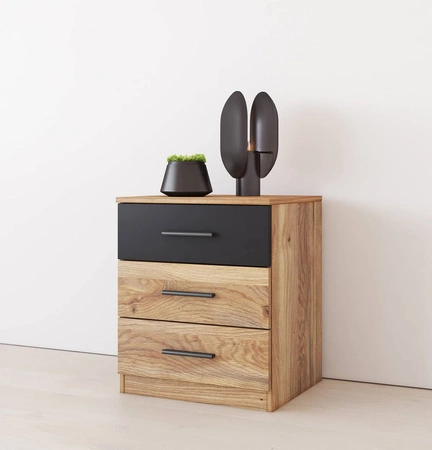 Szafka nocna Beta dąb mauvella / czarny z szufladami to funkcjonalny mebel w ponadczasowym designie idealna szafka nocna do sypialni
