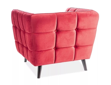 Fotel Castello bordowy nowoczesny oraz funkcjonalny fotel z drewnianymi nogami komfortowy podczas wypoczynku