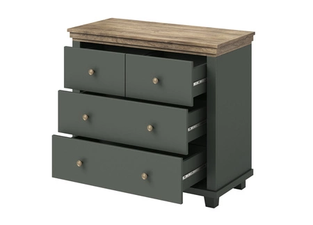 Komoda z szufladami Evora 90 cm butelkowa zieleń / dąb lefkas idealna do wnętrz w stylu nowoczesnym klasycznym i skandynawskim