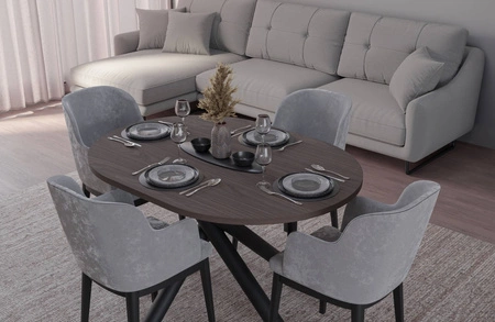 Stół Lyon 100x138 cm orzech wisconsin / czarny stylowy stół do jadalni osadzony na designerskich nogach typu pająk regulacja wysokości