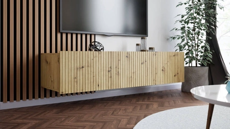 Szafka RTV Colder 150 cm dąb artisan z możliwością podwieszenia stylowy ryflowany front elegancka forma mebla w nowoczesnym stylu