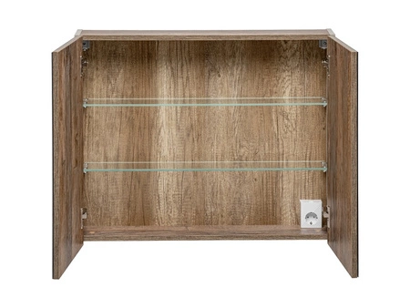 Zestaw mebli łazienkowych Santa Fe szary krzemowy / dąb vintage zestaw mebli z szafkami pod umywalki nablatowe uchwyty krawędziowe