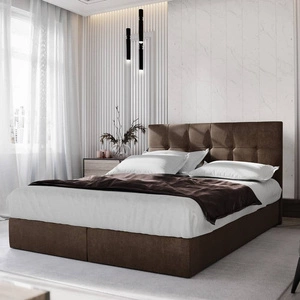 Łóżko kontynentalne Harmony 140x200 brąz w nowoczesnym skandynawskim stylu z wezgłowiem wykończonym ozdobnymi guzikami