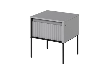 Szafka nocna Trend szara elegancka szafka z szufladą do sypialni dyskretne oświetlenie LED oraz gustowny ryflowany front