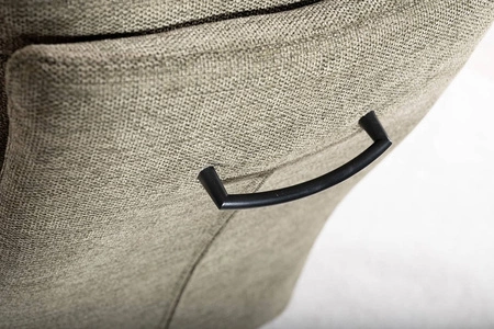 Krzesło tapicerowane Berry beżowe nowoczesne oraz funkcjonalne krzesło do jadalni z metalowymi płozami krzesło z uchwytem