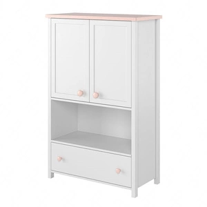Komoda wysoka Luna 85  cm biały / różowy estetyczna komoda z szufladą i półką elegancki design połączony z wysoką jakością wykonania