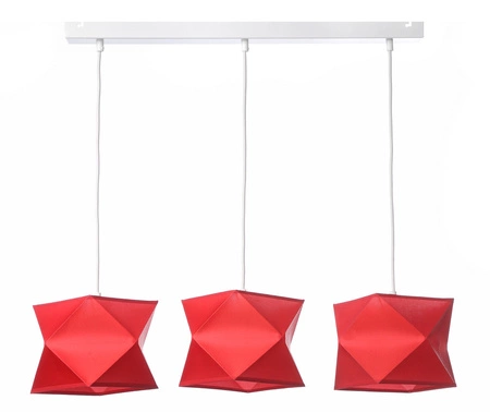 Lampa wisząca potrójna Quasar designerska lampa sufitowa do salonu z czerwonymi abażurami i białą metalową podstawą