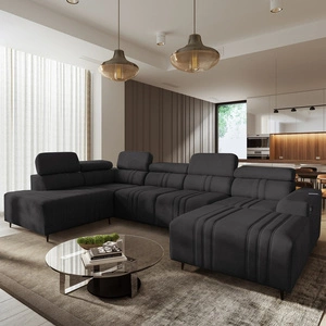 Narożnik z funkcją spania Castel VI grafitowy prawostronny wygodny i elegancki narożnik z dwoma pojemnikami na pościel