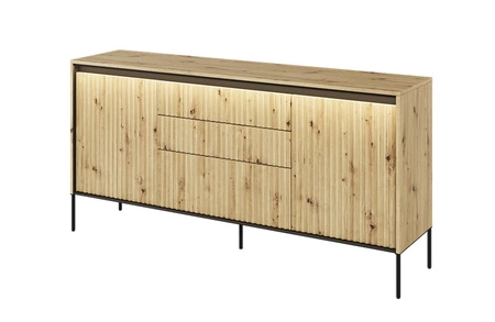 Komoda z szufladami Trend 166 cm dąb artisan funkcjonalna komoda o wyjątkowym designie ryflowane fronty z subtelnym oświetleniem