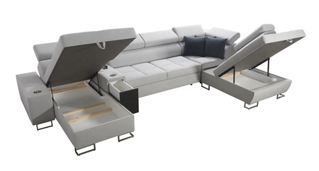 Narożnik z funkcją spania Dafni V wrzosowy / biały lewostronny velvet wygodny i komfortowy narożnik z regulowanymi zagłówkami