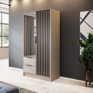 Szafa z lustrem Aspen 105 cm beżowa / czarne lamele nowoczesny design mebla drzwi szafy ozdobione lamelami