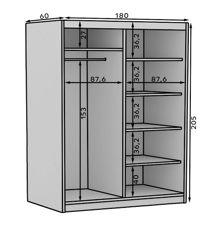 Szafa przesuwna z lustrem Hailey 180 cm dąb artisan / czarny minimalistyczna forma szafa idealnie wpasuje się do każdego wnętrza