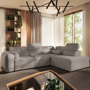 Narożnik z funkcją spania Cantare VII szary popiel prawostronny narożnik z pojemnikiem na pościel wykonany z trwałej tkaniny typu plusz