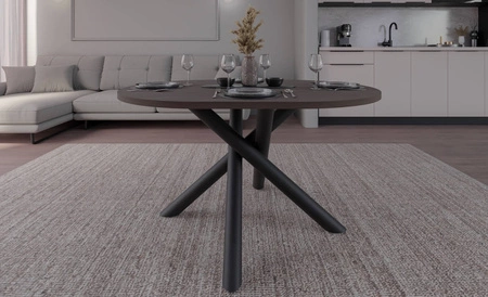 Stół Lyon 100x138 cm orzech wisconsin / czarny stylowy stół do jadalni osadzony na designerskich nogach typu pająk regulacja wysokości