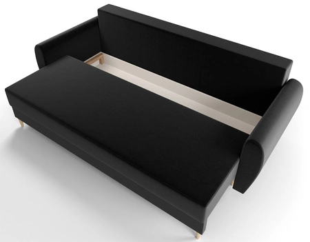 Sofa z funkcją spania Rovigo czarna lekka forma o eleganckim charakterze doskonałe uzupełnienie każdego wnętrza miękka tkanina