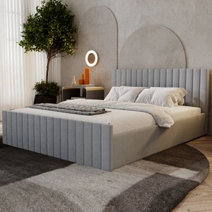 Łóżko tapicerowane Sobral 160x200 szary popiel komfortowe łóżko z pojemnikiem na pościel gustowny zagłówek i zanóżek