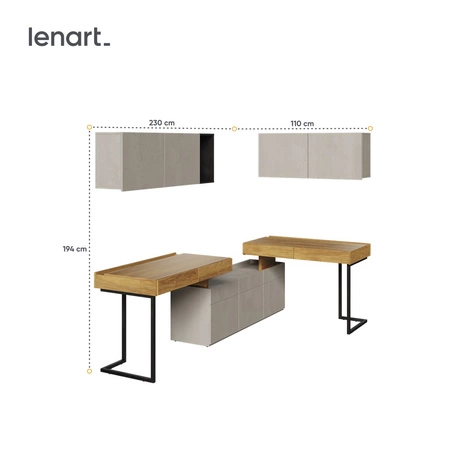 Zestaw mebli Teen Flex hikora naturalna / silk flou / raw steel funkcjonalny zestaw mebli narożny do małego pokoju młodzieżowego