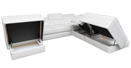 Narożnik z funkcją spania Viano X patynowy lewostronny designerski narożnik do salonu w nowoczesnym stylu regulowane zagłówki