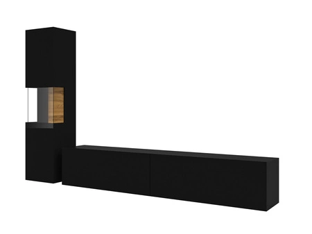 Meblościanka Ava czarna / dąb wotan z możliwością powieszenia nowoczesny design szkło hartowane