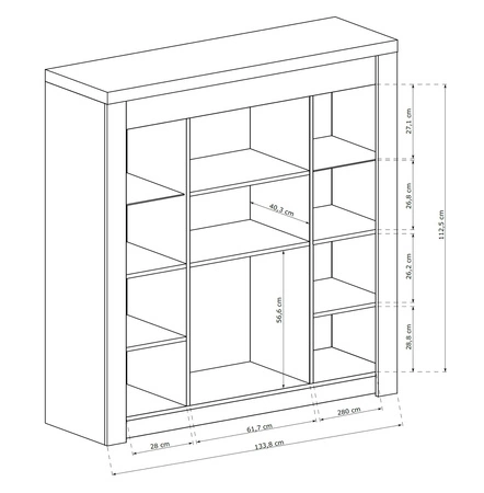 Komoda z szufladami Indiana 137 cm jesion jasny gustowna stylistyka komody z przeszkleniem ozdobna deska na froncie komody oświetlona LED