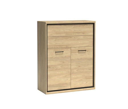 Komoda z szufladami Mediolan 92 cm hikora elegancka komoda wzbogacona o stylowe czarne dodatki szuflady z systemem push to open metalowe uchwyty