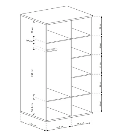 Szafa z lustrem Cali 100 cm dąb artisan / czarny drzwi szafy ozdobione lamelami w kolorze dębu czarne uchwyty
