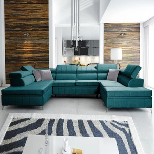 Narożnik z funkcją spania Rava VIII lazurowy lewostronny elegancki design gustowna bryła z gwarancją komfortu miękka tkanina