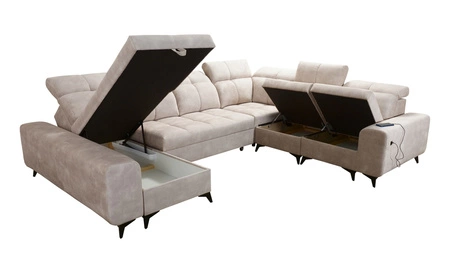 Narożnik z funkcją spania Buffalo VIII szary popiel lewostronny wysokiej klasy narożnik z pojemnikami wysoka jakość wykonania