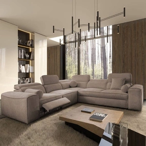 Narożnik z funkcją spania Viano III Lux jasny brąz lewostronny nowoczesny narożnik z wysuwanym podnóżkiem pojemnik na pościel