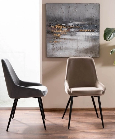 Krzesło tapicerowane Cobe ciemny beżowy nowoczesne oraz funkcjonalne krzesło do jadalni z metalowymi nogami