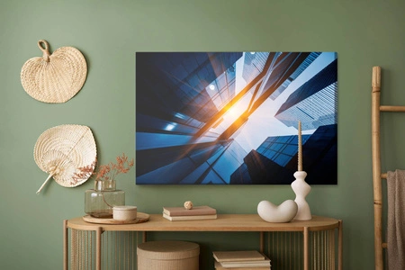 Obraz na płótnie drapacze chmur 100x70 cm ponadczasowa ozdoba każdego wnętrza obraz w wyrazistej kolorystyce wysoka jakość wykonania