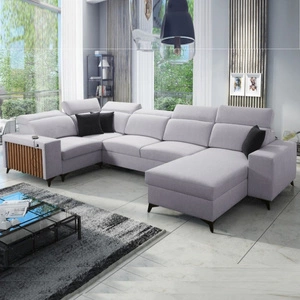 Narożnik z funkcją spania Kelly IV szary popiel prawostronny pleciony komfortowy narożnik regulowane zagłówki bok wykończony lamelami