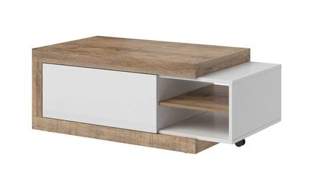 Stolik kawowy Sintra 120 cm / 153 cm dąb samdal / biały połysk oryginalna konstrukcja stolik z możliwością regulacji szerokości