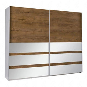 Szafa przesuwna Lux 244 cm biała / dąb burgundzki z lustrem nowoczesny design oraz wykończenie ABS idealna szafa do sypialni lub garderoby