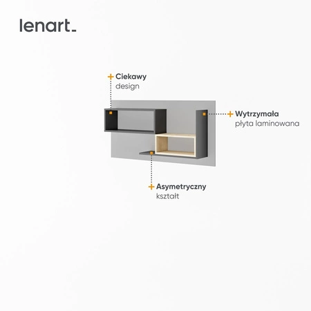 Półka Pok 120 cm grafit / szary / buk ibsen oryginalny i praktyczny panel ścienny z półkami o charakterystycznej konstrukcji
