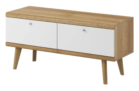 Meblościanka Primo dąb riviera / biała nowoczesny design obrzeża wykończone specjalną okleiną i system cichego domykania